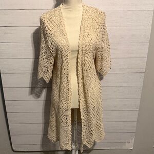 Maurices Cream Crochet Open-Front Kimono Cardigan